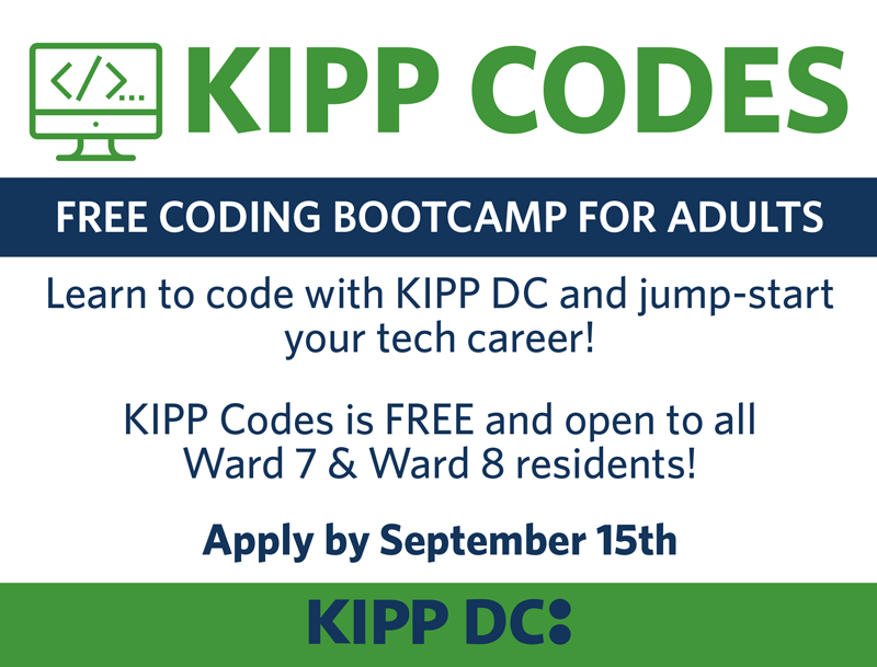 KIPP Codes - Free Coding Bootcamp for Adults. Applications due Sept. 15