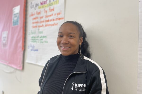 Homeroom teacher, Ms. Chavonna Brooks, smiling into the camera